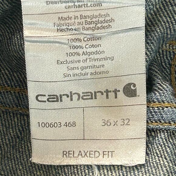 Carhartt Relaxed Fit Jeans Mens 36x32 Blue Measures 37x32 100% Cotton Workwear - Picture 8 of 10